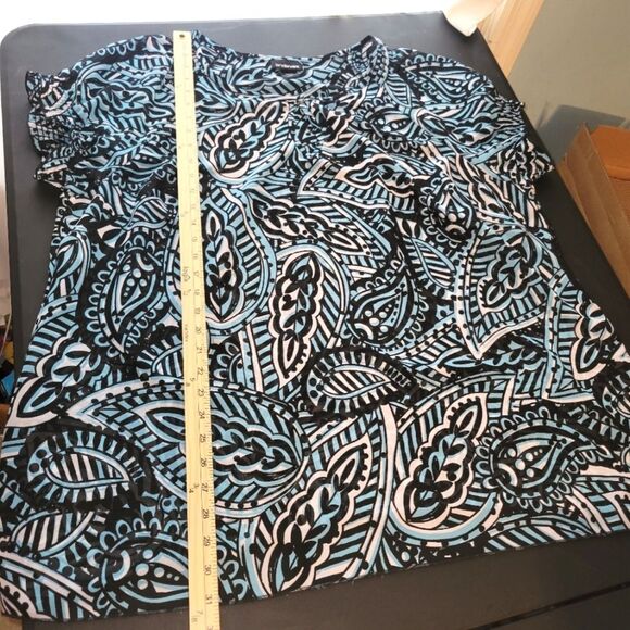 Lane Bryant Black Blue Paisley Leaf Blouse 22/24 - Picture 7 of 8